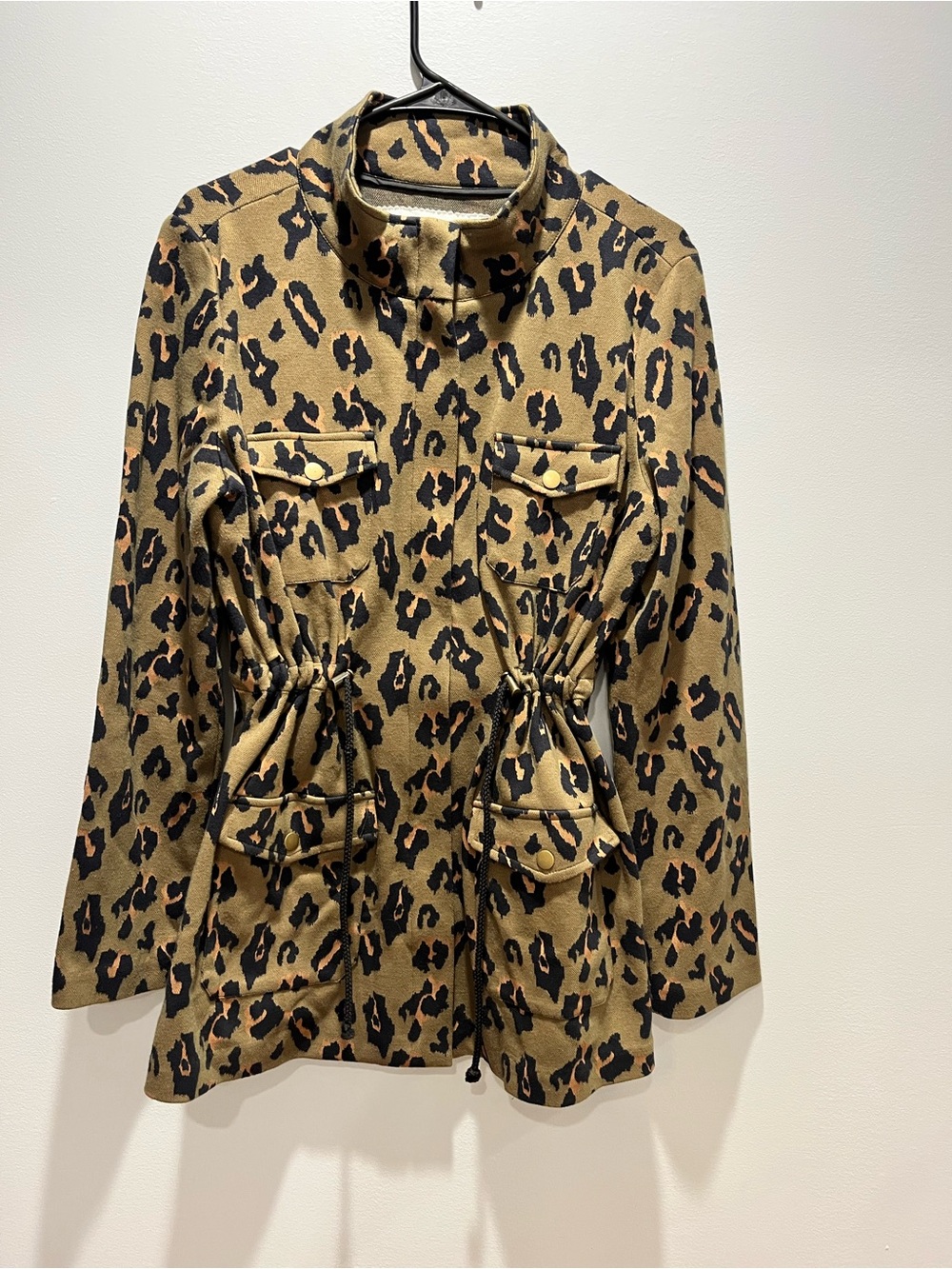 Women Anthropologie Tabitha Leopard Utility Knit Jacket Size L Full Zip Safari